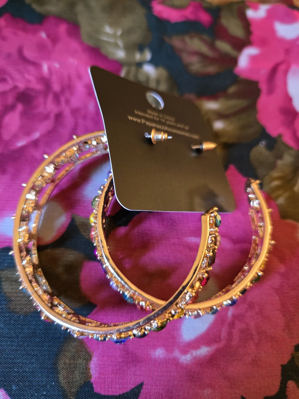 Paparazzi Multicolor Crystal Hoop Earrings - Gold - Picture 2 of 5